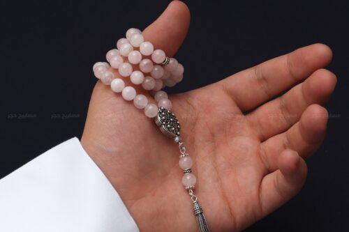 حجر الروز كوارتز مع طقم فضة