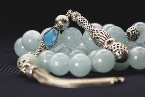 حجر الأكوامارين مع طقم فضة